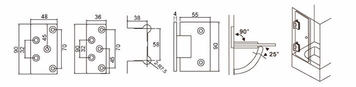 90度玻对墙 单边 切割图